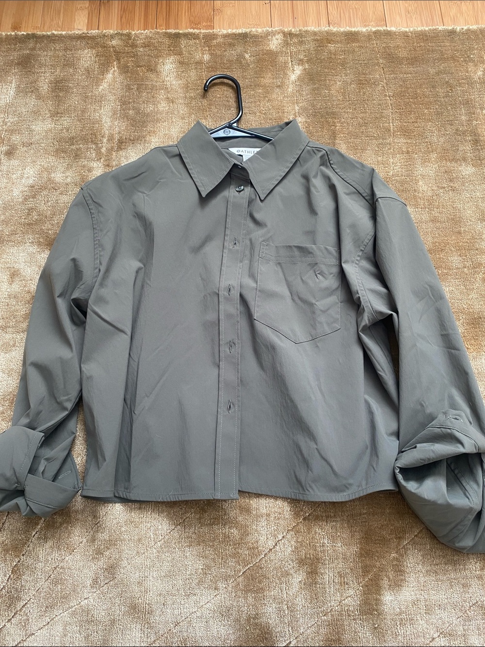Athleta all day cropped Button-Up Shirt in Olive green